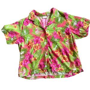 Vintage Erika Tropical Floral Rayon Button Down Tee XL